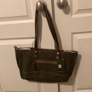 Awesome nwt cotton and leather shoulder bag